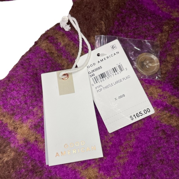 Good American Boyfriend Buffalo Plaid Shacket in Pop Thistle - Picture 13 of 14